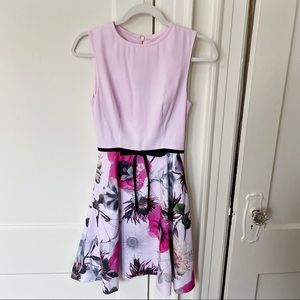 Ted Baker Pink Floral Print Bow-tie Dress - Size: 0